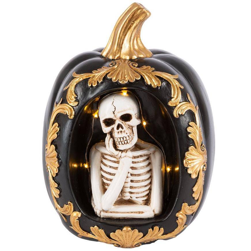 Party City Light Up Metallic Led Skeleton Pumpkin Decoration, Multi Color