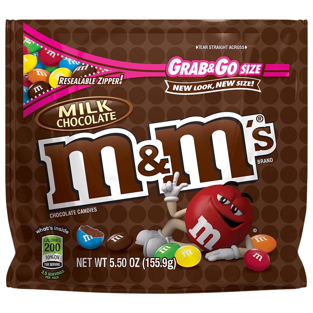 M&M'S Milk Chocolate Candy, Grab N Go, Resealable Bag, 5 oz