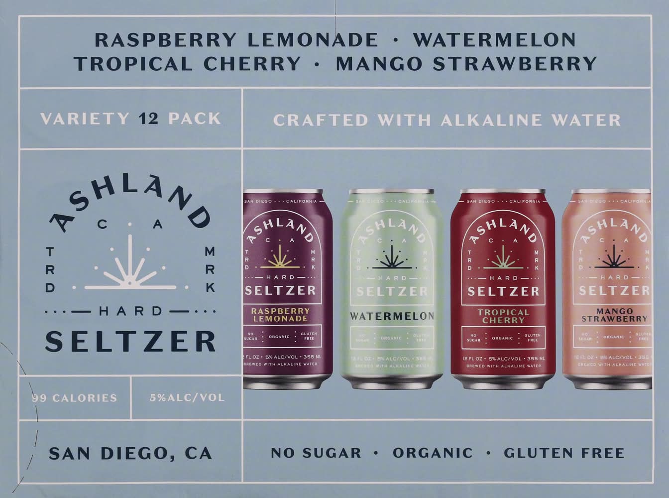 Ashland Organic Hard Seltzer Variety pack, Assorted (12 x 12 fl oz)