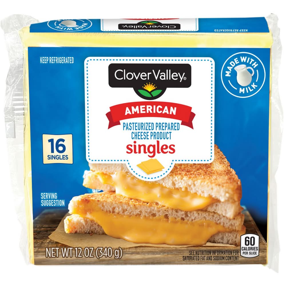 Clover Valley American Pasteurized Prepared Cheese Singles (12 oz, 16 ct)