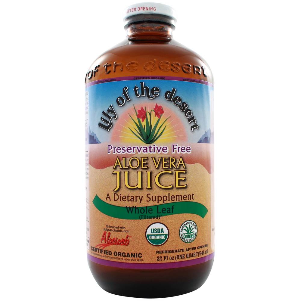 Organic Whole Leaf Aloe Vera Juice - Preservative Free (32 Fluid Ounces)