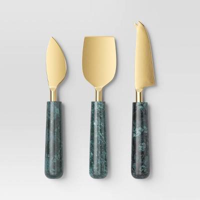 3pc Stainless Steel Cheese Knife Set with Green Marble Handle - Threshold™