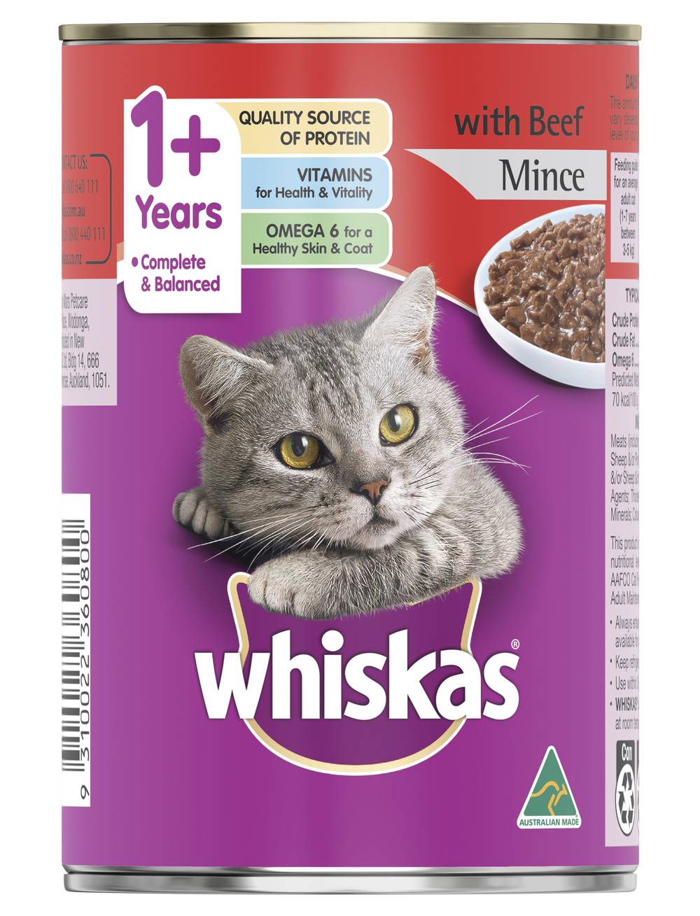 Whiskas 1+ Years Beef Mince Wet Cat Food (400g)