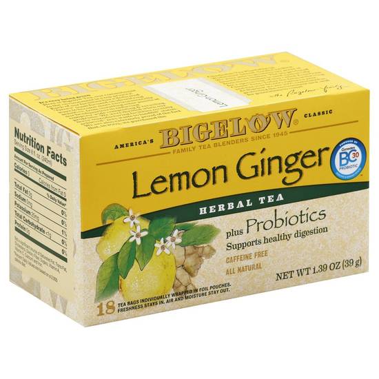 Bigelow Lemon Ginger Herbal Tea Plus Probiotics (18 ct)