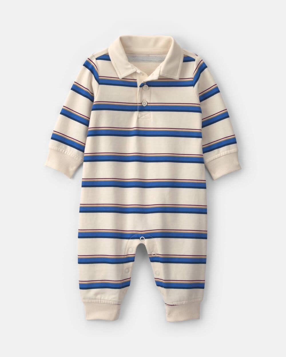Carter's Baby Boy Striped French Terry Long Sleeve Jumpsuit, 3M, Blue/Cream