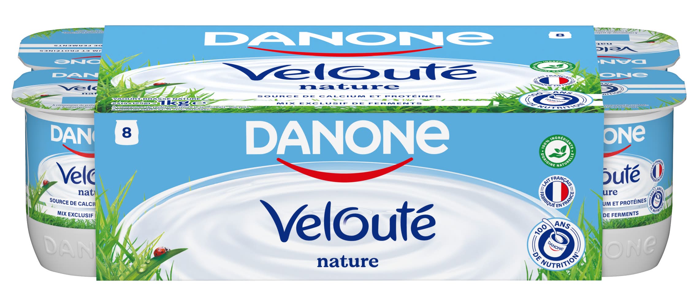 Danone - Yaourt nature brassé velouté (8 x 125g)