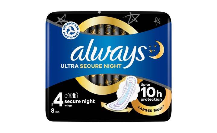 Always Ultra Sanitary Towels Secure Night Size 4 Wings 8's (402837)