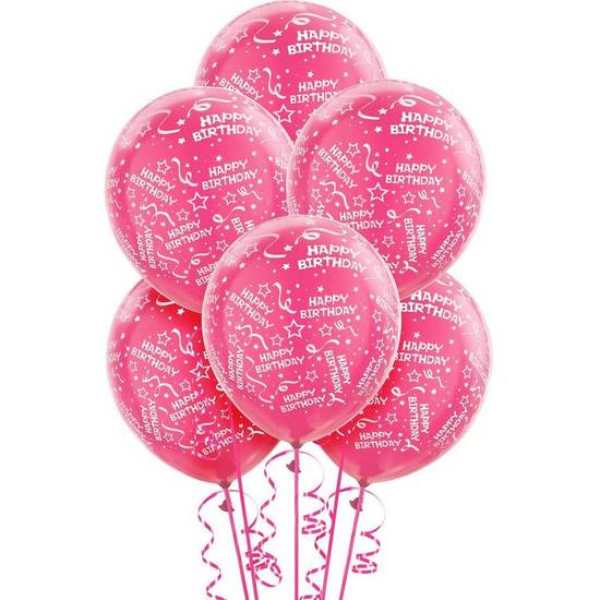 Uninflated 6ct, 12in, Pink Birthday Balloons - Confetti