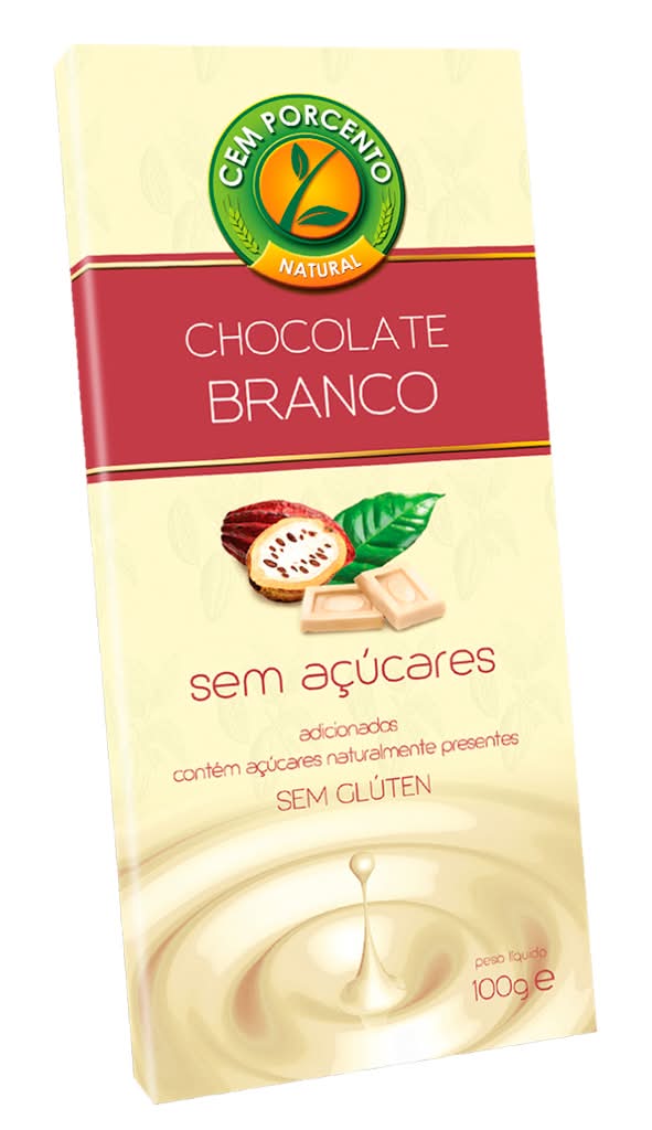 Cemporcento  - Chocolate branco sem aÃ§Ãºcar, embalagem de 100g