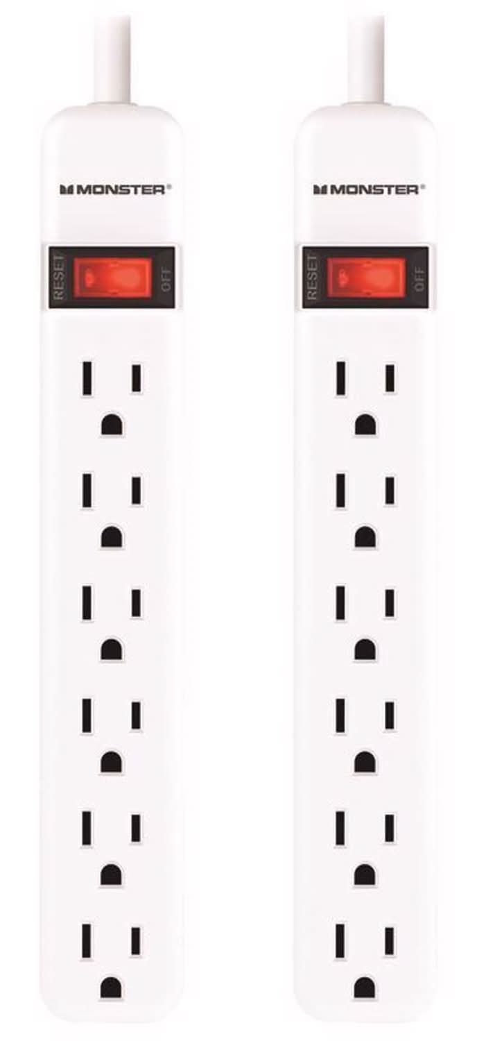 Monster Just Power It Up 2.5 Ft. L 6 Outlets Power Strip White