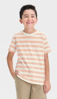 Boys' Short Sleeve Striped T-Shirt - Cat & Jack™ Neon Orange XS: Casual Pullover, Below Hip