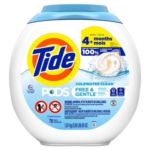 Tide Pods Free & Gentle Liquid Laundry Detergent Pacs (76 ct)