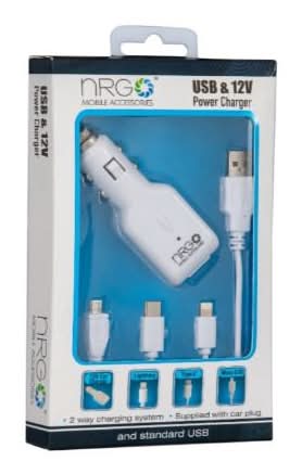 NRG White, Usb & Power Charger 12v