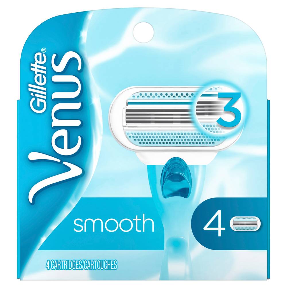 Gillette Venus Smooth 3-Blade Razor Blade Refills, 4 Ct