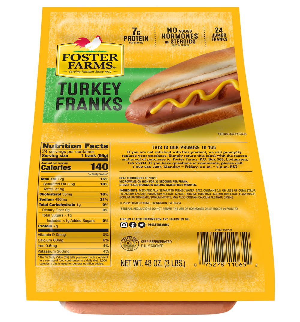 Foster Farms Turkey Franks Jumbo pack (48 oz, 24 ct)