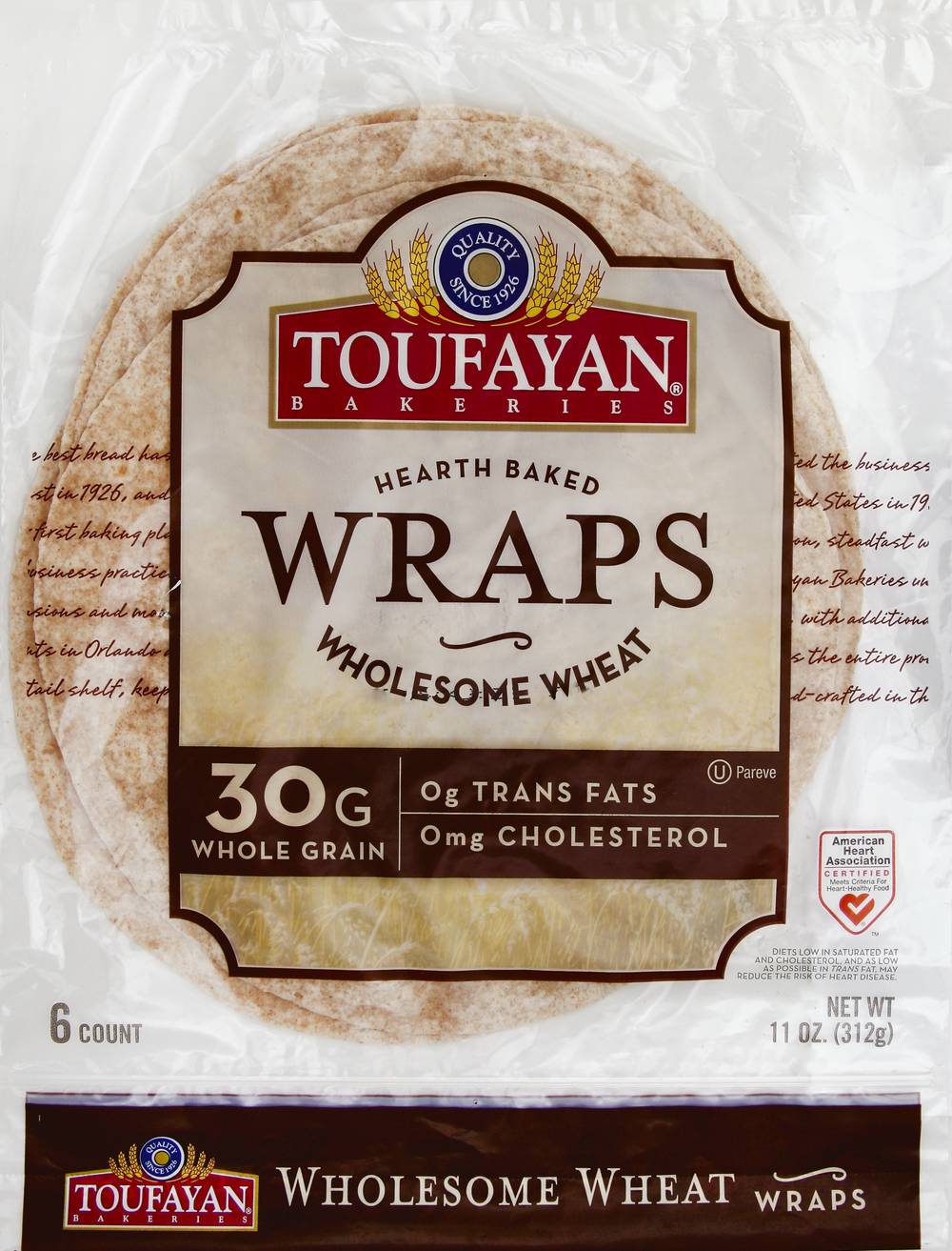 Toufayan Hearth Baked Wholesome Wheat Wraps (11 oz)