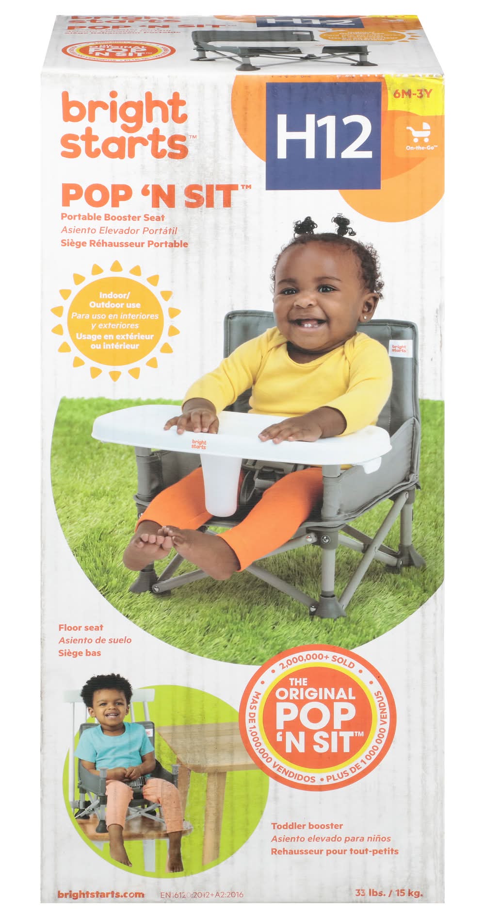 Bright Starts Pop N Sit Portable Booster Seat, Grey