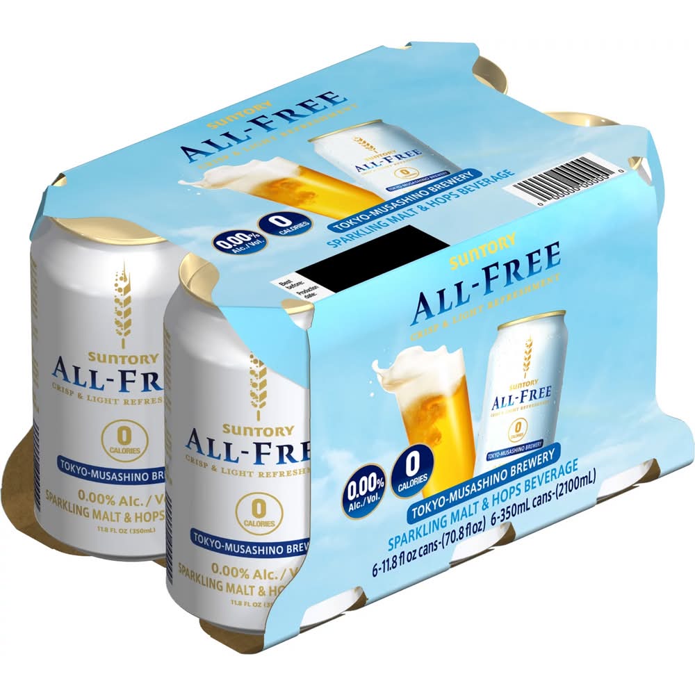 Suntory All Free Non Alcohol Sparkling Malt & Hops Beer (6 x 11.8 fl oz)