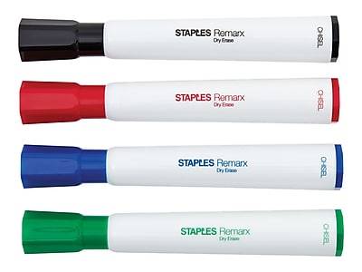 Staples Remarx Dry Erase Markers, Chisel Point, Assorted, 4/Pack (29205)