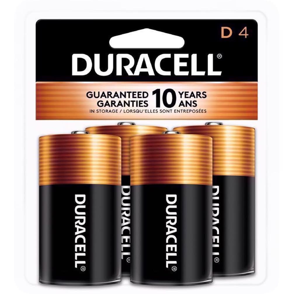 Duracell Coppertop D Alkaline Batteries 4 Pk Carded
