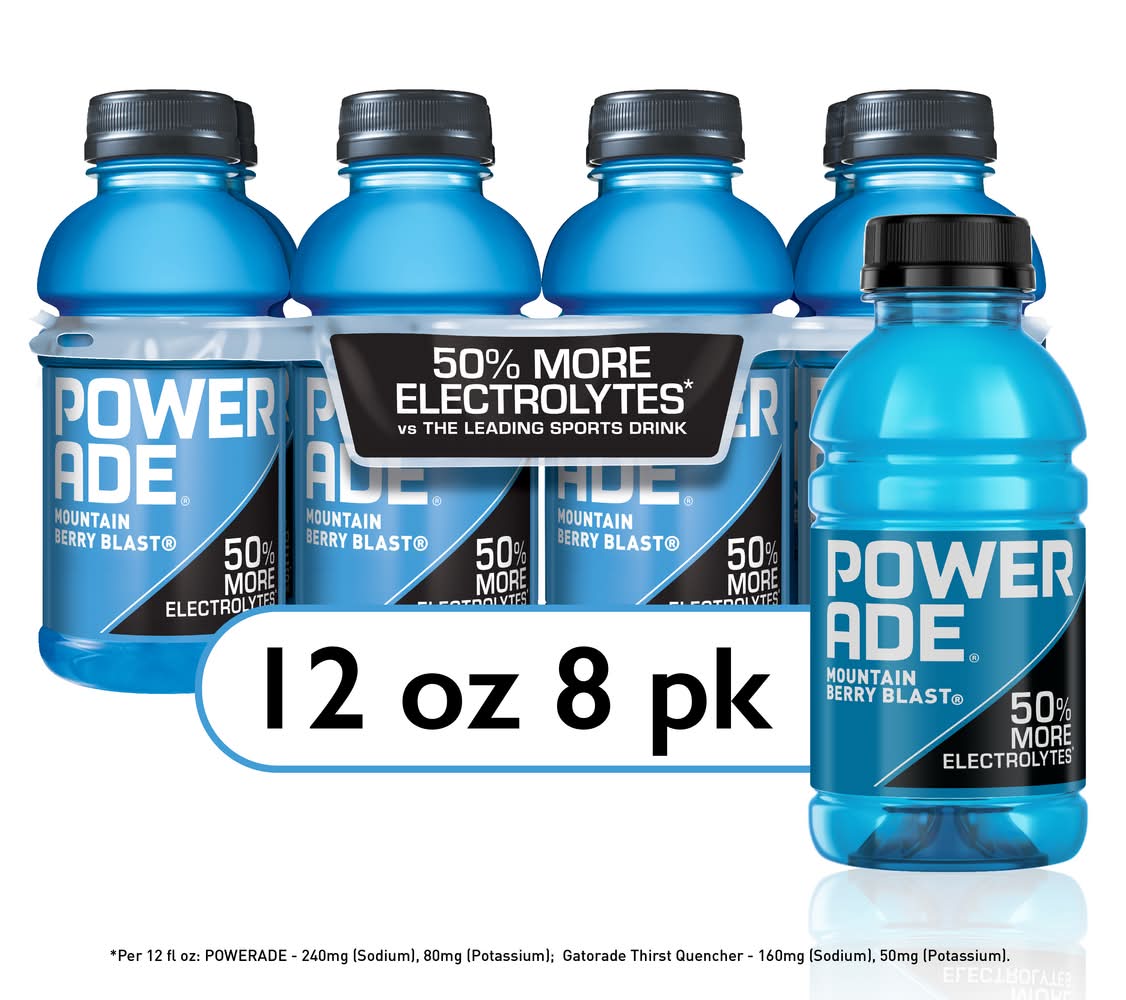 Powerade Electrolytes Sports Drink, Mountain Berry Blast (8 x 12 fl oz)