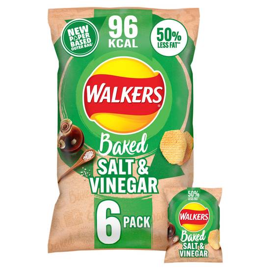 Walkers Baked Salt & Vinegar Multipack Snacks Crisps 6 x 22g