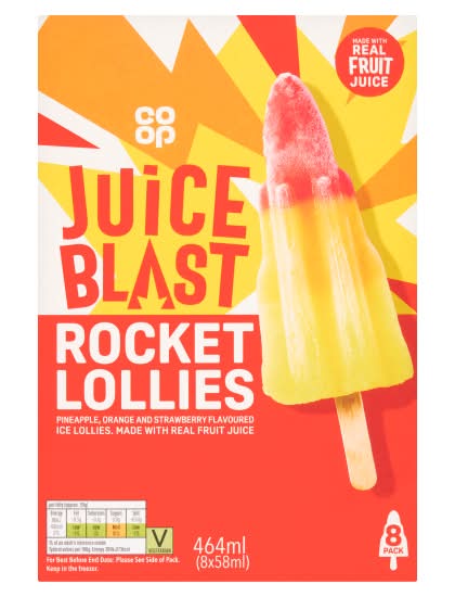 Co-op Pineapple-Orange-Strawberry, Juice Blast Rocket Lollies (8 x 58ml)