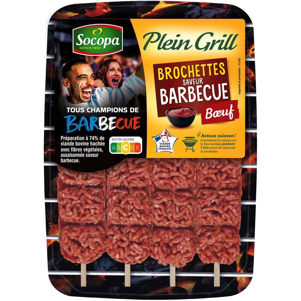 Socopa - Plein grill brochettes au bœuf saveur barbecue (4 pièces)