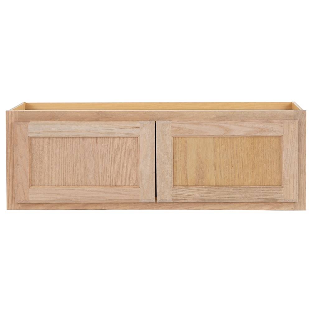 Project Source Oak Brook 36-in W x 12-in H x 12-in D Natural Unfinished Oak Wall Fully Assembled Cabinet (Flat Panel Square Door Style) | 33A W3612B