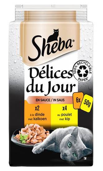 Sheba délices du jour sachets fraîcheur en sauce à la volaille pour chat 6x50g