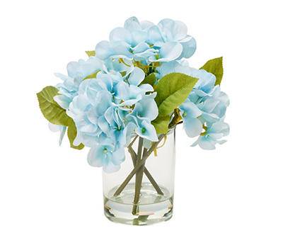 Artificial Blue Hydrangea in Glass Vase