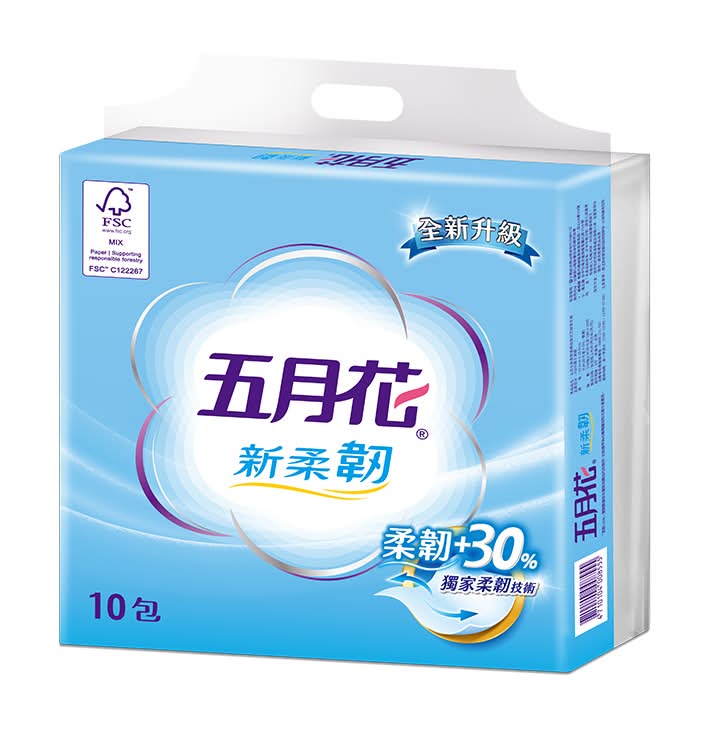 五月花新柔韌抽取衛生紙FSC100抽X10 <100PC抽 x 10 x 1Bag袋>