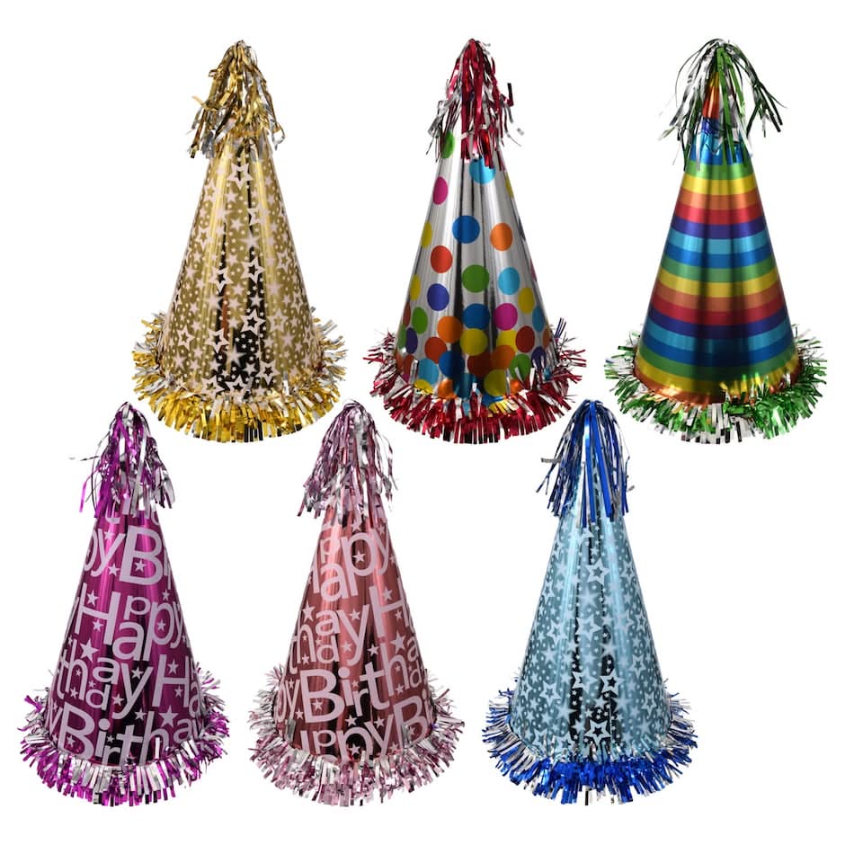 Metallic Cone Party Hats, 12.5 in (6 ct)