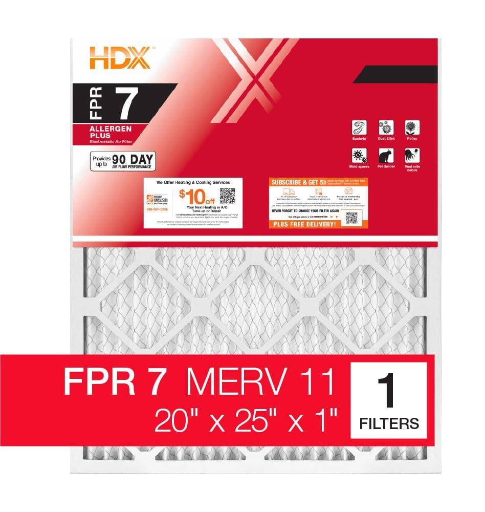 HDX 20 In. X 25 In. X 1 in Allergen Plus Pleated Furnace Air Filter Fpr 7 Merv 11
