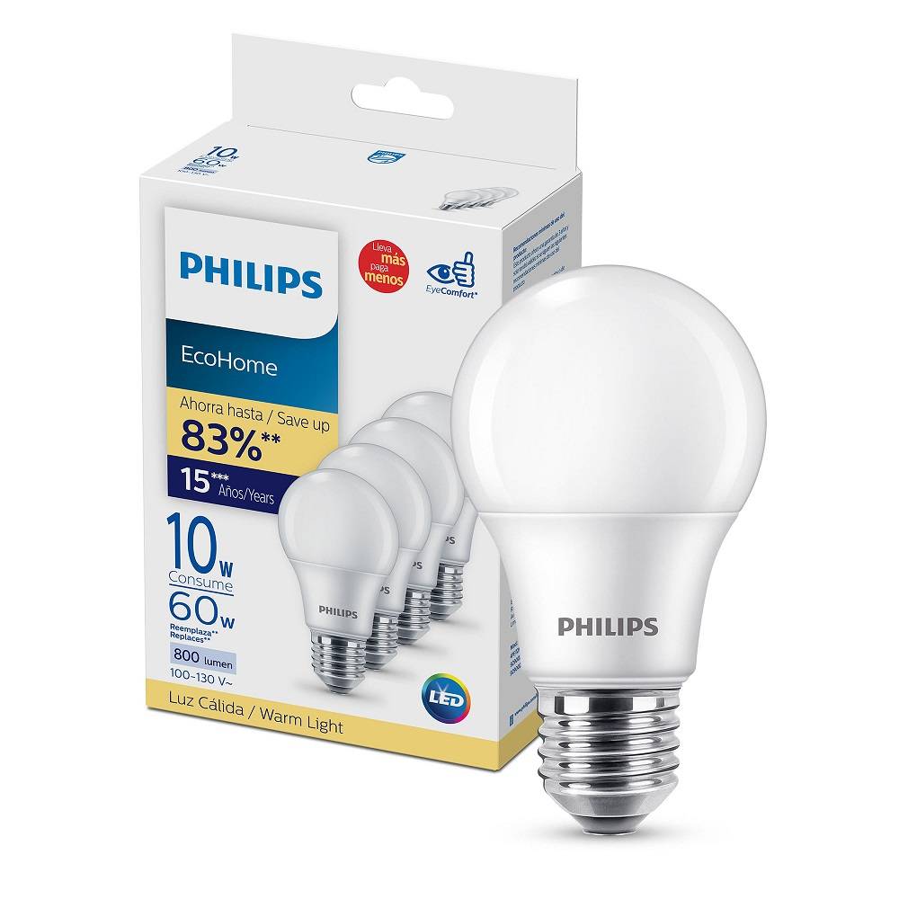 Philips foco led 10 watts (4 piezas)