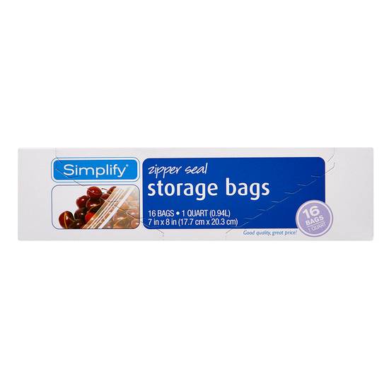 Simplify Zipper Seal Storage Bags Quart (16 ct)