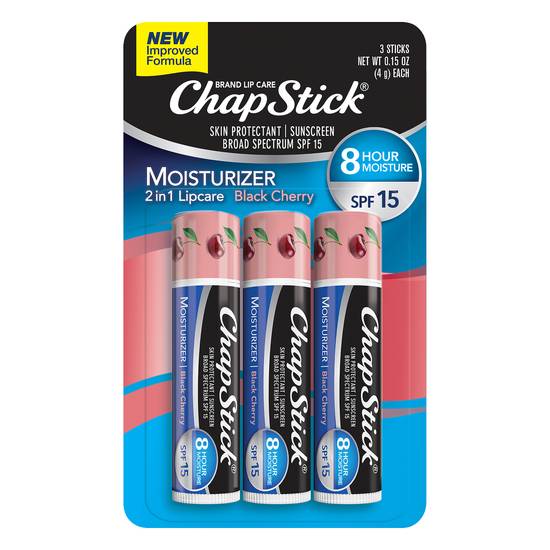 Chapstick Moisturizer Black Cherry Flavor Spf 15 Lip Balm (3 ct)