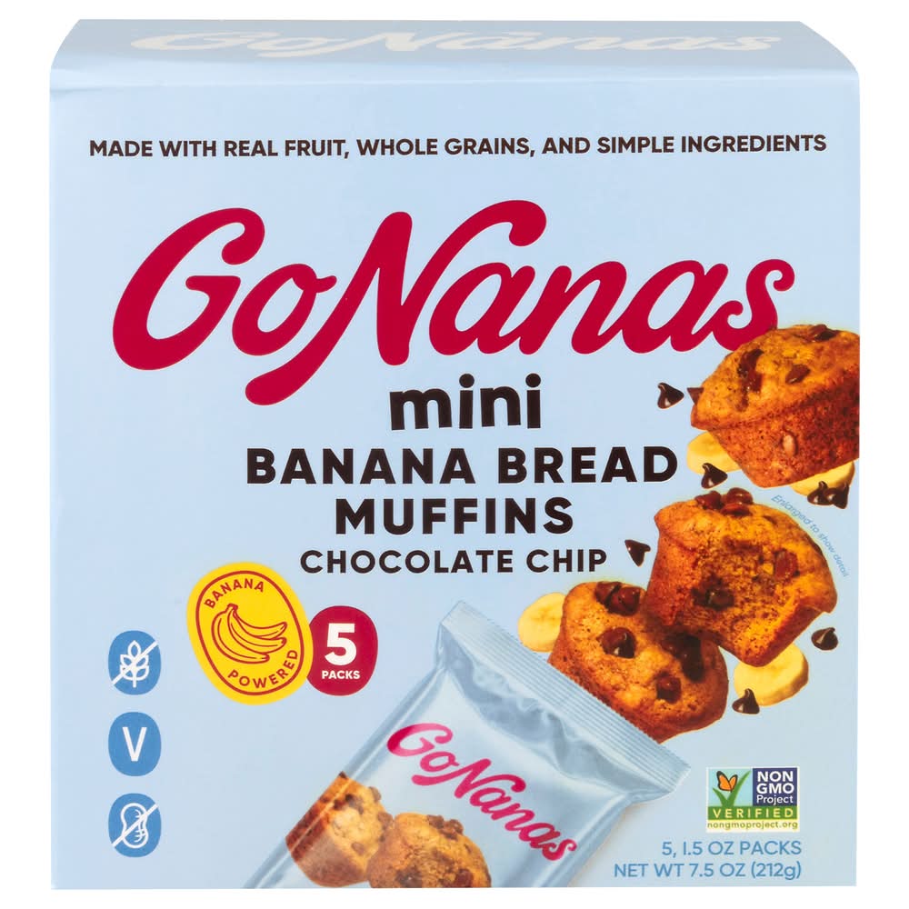 GoNanas Mini Banana Bread Muffins, Chocolate Chip (5 x 1.5 oz)