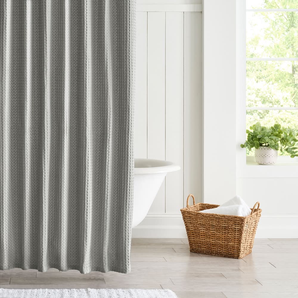 allen + roth 72-in W x 72-in L Classic Gray Solid Cotton Shower curtain