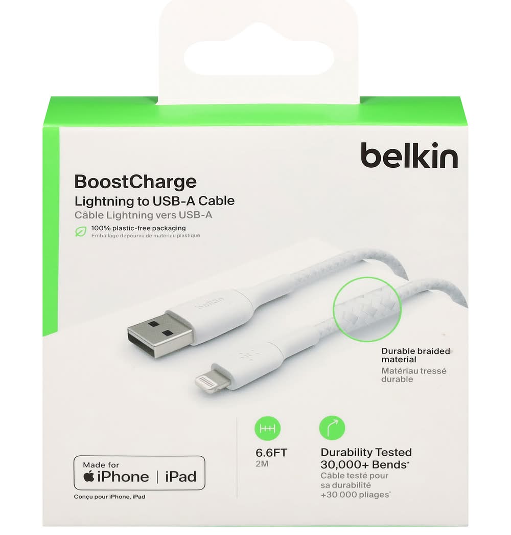 Belkin Boostcharge Lightning To Usb-A Cable, 6.6 ft, White