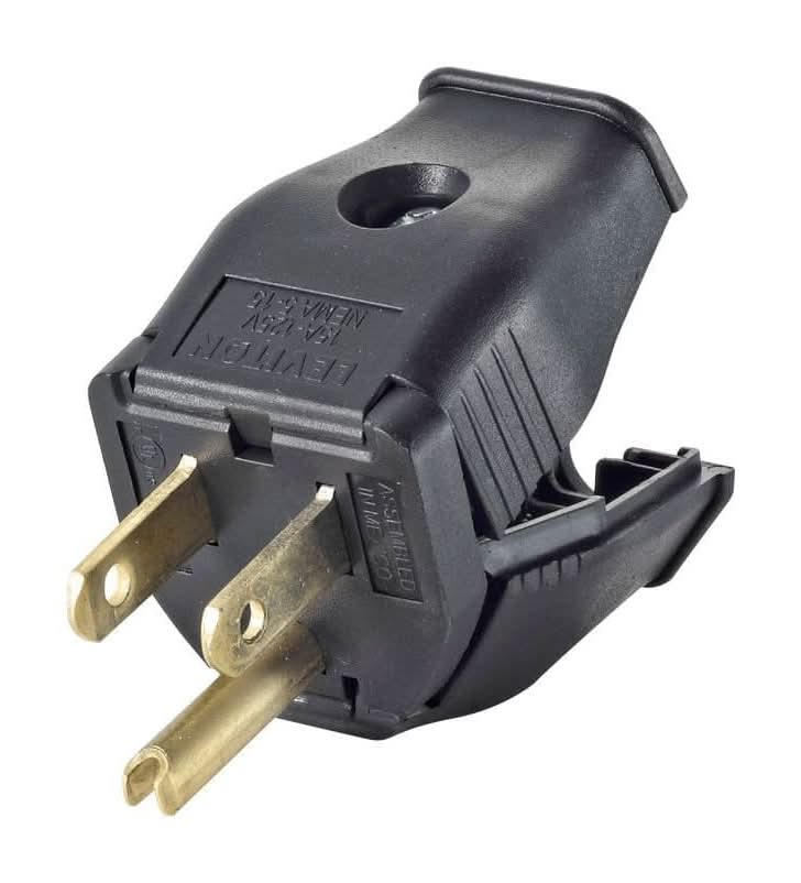 Leviton 15 Amp 125-Volt Double Pole 3-Wire Grounding Plug, Black 3W101-E