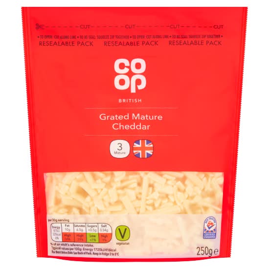Co-op British Grated Mature Cheddar Cheese (250g)