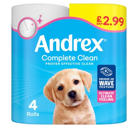 Andrex Complete Clean Toilet Tissue Rolls (4 pack)
