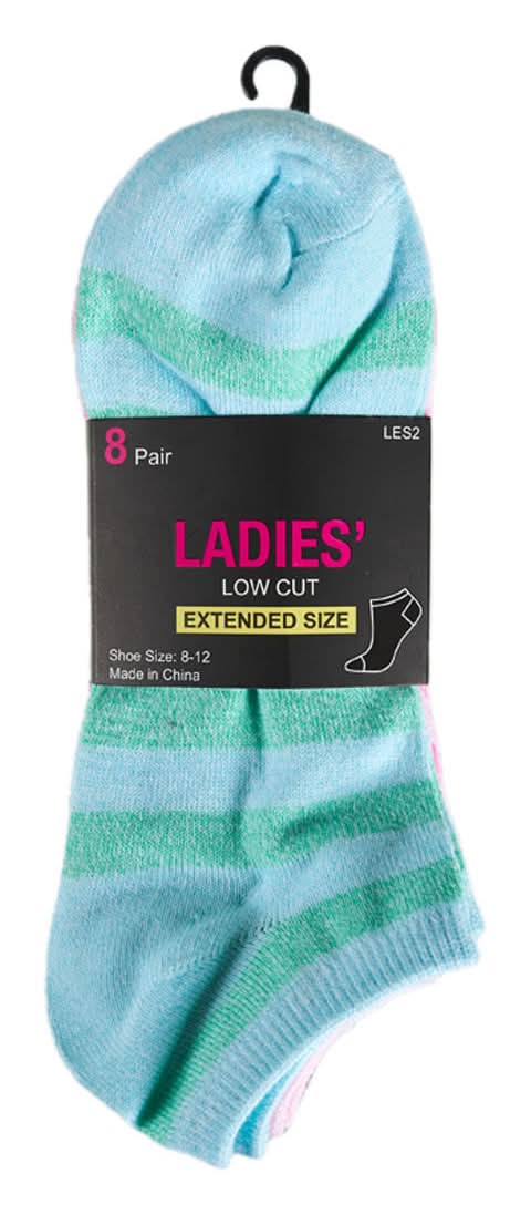Ladies' Low Cut Extended Size Socks 8 Ct Assorted Patterns