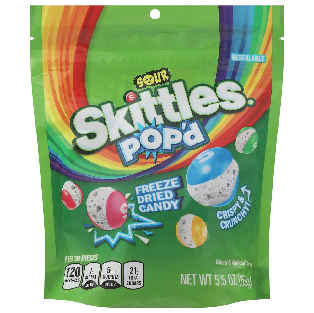 Skittles Pop'd Resealable Candy Bag, Sour (5.5 oz)