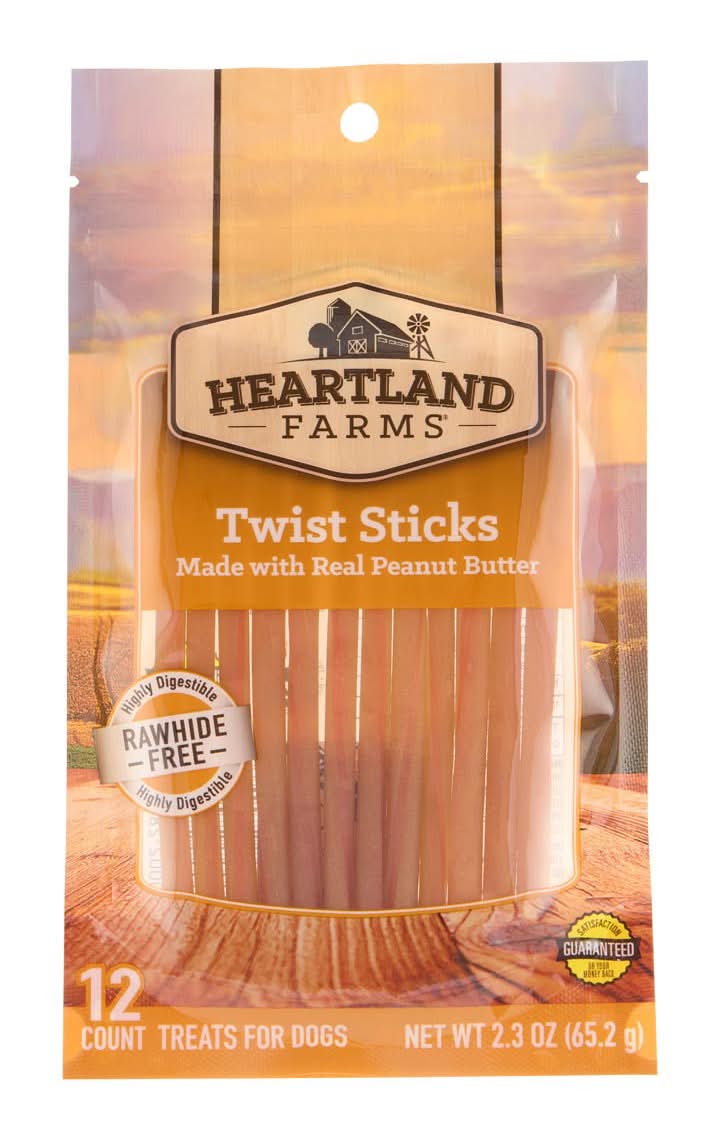 Heartland Farmss Twist Sticks Dog Treats - Peanut Butter 12 Ct