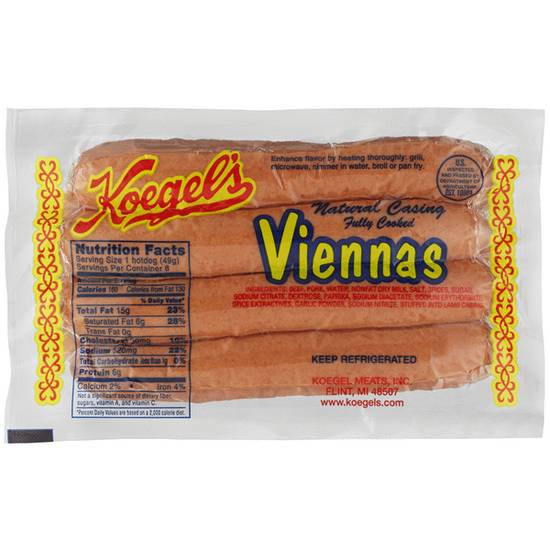 Koegel's Viennas Hot Dog Natural Casing, 8 ct (approx 1 lbs)