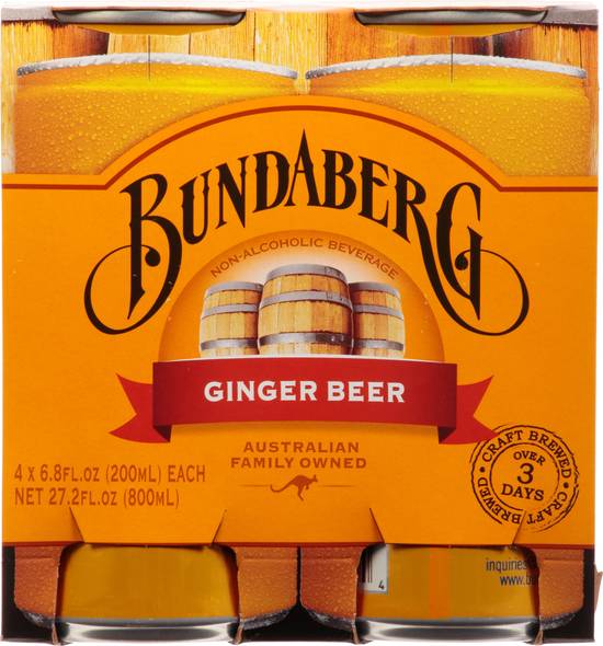 Bundaberg Ginger Beer Soda (4 ct, 6.8 fl oz)