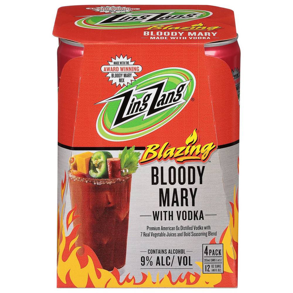Zing Zang Blazing Bloody Mary With Vodka Cocktail (4x 12oz cans)