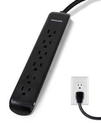 Philips 6-Outlet Surge Protector With 4 ft Cord, Black